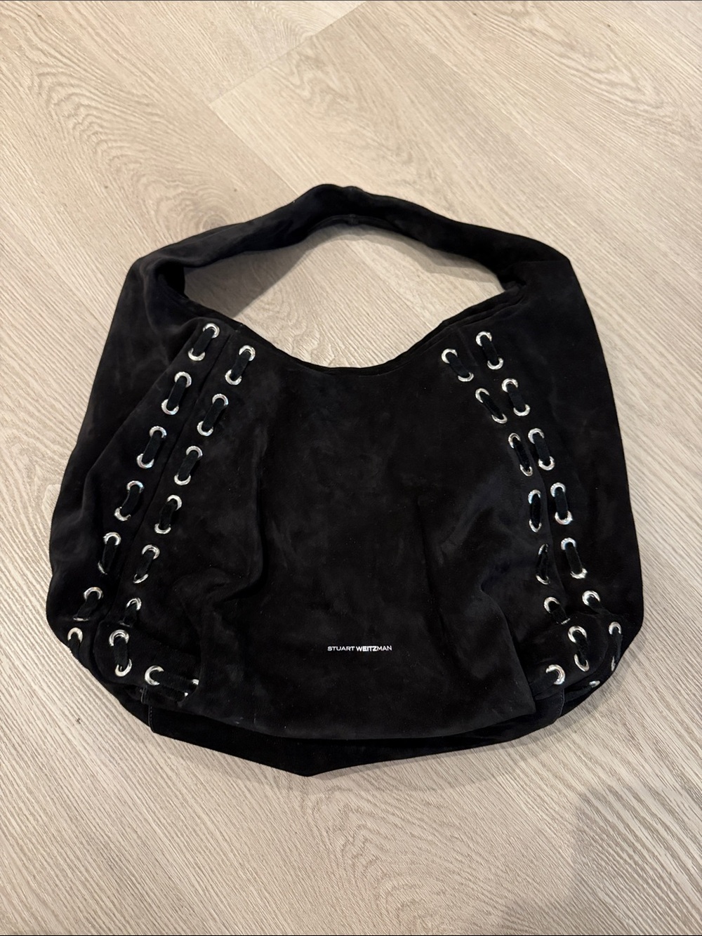 Stuart Weitzman black suede slouchy hobo bag
